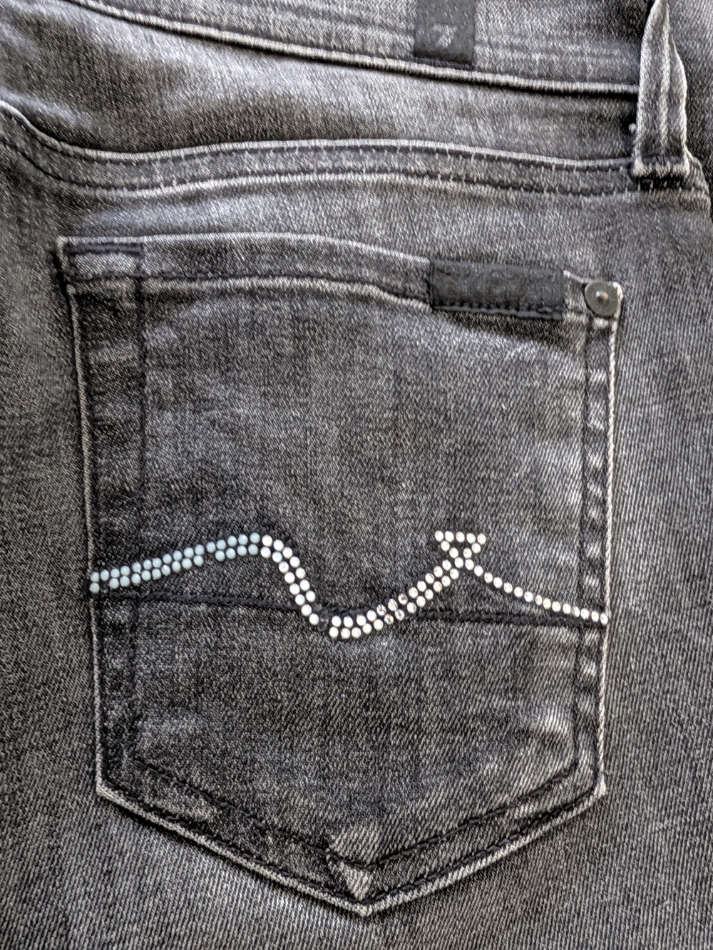 For All Mankind Black Washed Rhinestone Low Rise Straight Leg Jeans Size 24 - Picture 12 of 13